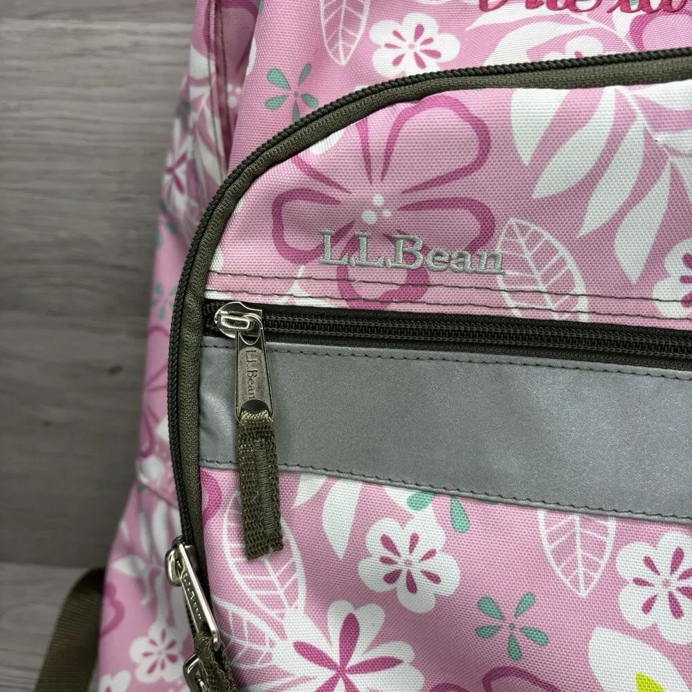 LL Bean Backpack Pink Floral Print School Travel Bag Reflective “Alexa”